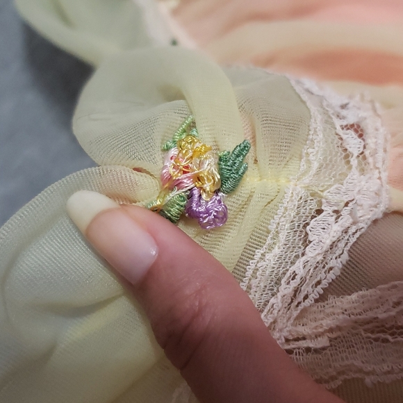 Vintage 1950's Rosebuds & Lace Layered Sheer Mesh Tulle Lingerie Slip Tank Dress - Picture 9 of 16